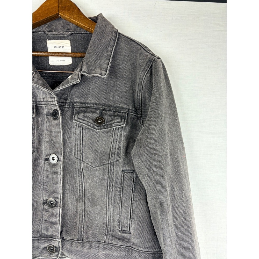 Cotton On Womens Cropped Denim Trucker Jacket Washed Black Charcoal Grey Small - Picture 4 of 12